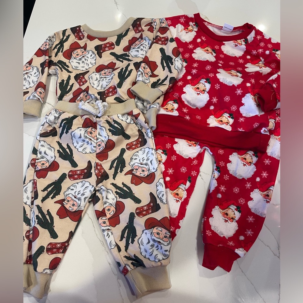 2 sets Christmas Santa Cowboy Sweatsuits 12-18 months